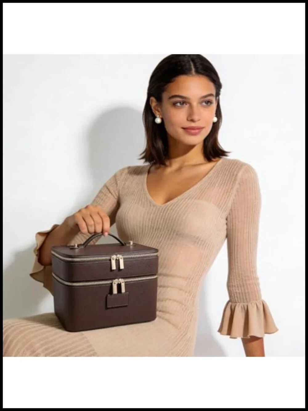 Large Makeup Bag Duo Vanity Case for Women Leather Travel Toiletry Bag Double